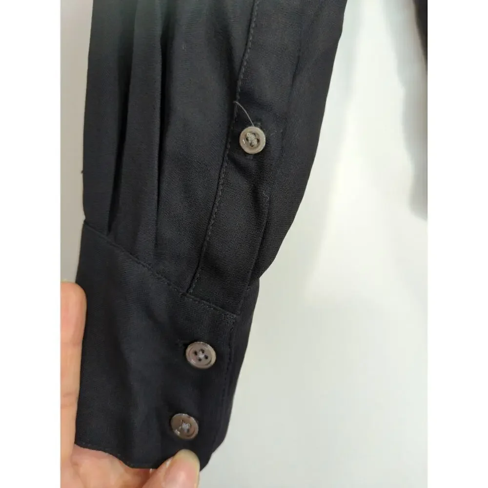 J. Crew‎ Black Viscose Long Sleeve Half Button Long Sleeve Shirt Women's Small